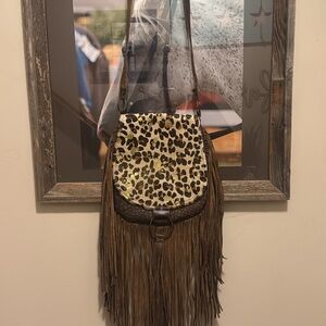 Leopard Print Crossbody Bag with Fringe